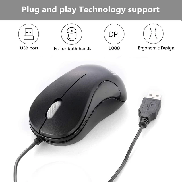 Alt view image 3 of 6 - Mini USB Wired Mouse for Laptop, Office, Business, Notebook, MacBook, Desktop, Chromebook, PC - Black