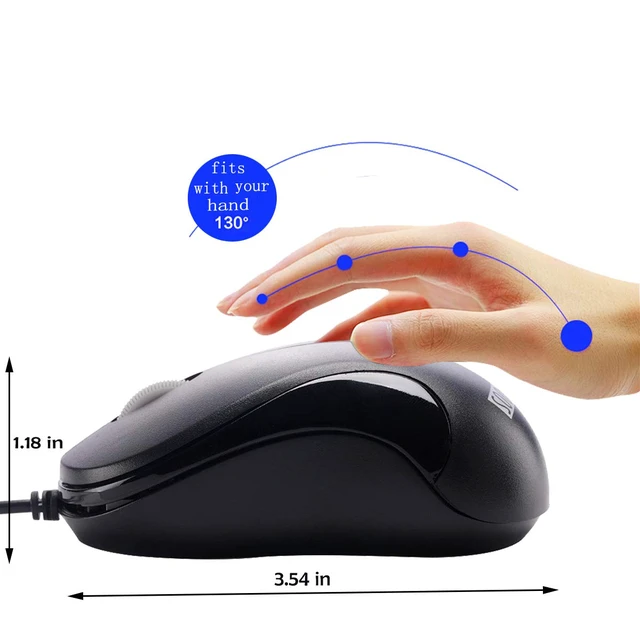 Alt view image 2 of 6 - Mini USB Wired Mouse for Laptop, Office, Business, Notebook, MacBook, Desktop, Chromebook, PC - Black