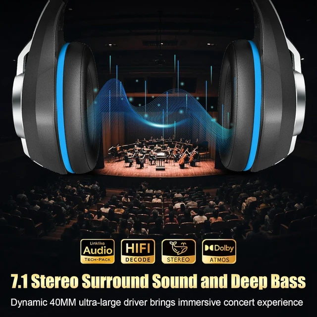 Alt view image 3 of 7 - 2.4GHz Wireless Gaming Headset for PS5/PS4/Switch, 45H RGB Lights | 2026 Gaming Headphones with ENC Mic, 7.1 Surround Sound, 40mm Drivers, <20ms Low Latency, 276g Lightweight, Memory Foam
