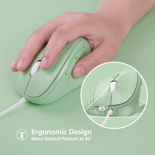 Alt view image 4 of 7 - Ergonomic Mouse Wired for Laptop, PC Computer and Desktop, Ergo Mouse Vertical with Silent Clicks, Up to 3200 DPI Adjustable Mouse Sensitivity, Green