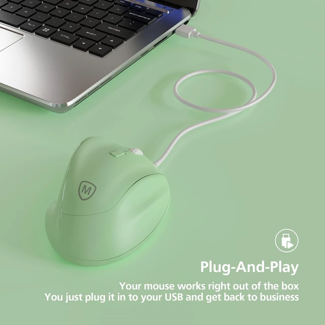 Alt view image 6 of 7 - Ergonomic Mouse Wired for Laptop, PC Computer and Desktop, Ergo Mouse Vertical with Silent Clicks, Up to 3200 DPI Adjustable Mouse Sensitivity, Green