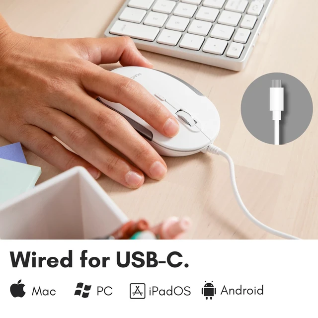 Alt view image 2 of 6 - Wired USB C Mouse for Mac & Windows - 3 Button & Scroll Wheel USB Type C Mouse - Comfortable Ambidextrous Design - Compact Wired Mouse with Optical Sensor & DPI Switch 800/1200/1600/2400