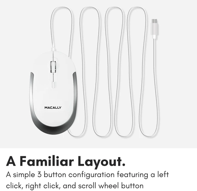 Alt view image 6 of 6 - Wired USB C Mouse for Mac & Windows - 3 Button & Scroll Wheel USB Type C Mouse - Comfortable Ambidextrous Design - Compact Wired Mouse with Optical Sensor & DPI Switch 800/1200/1600/2400