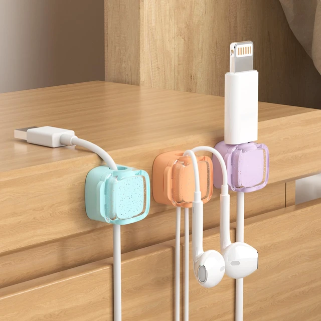 Alt view image 2 of 7 - Glitter Magnetic Cable Clips, 2027 Cute Sparkly Charger Cord Holder | Under Desk Cable Management, Strong Adhesive Wire Organizer Keeper for Nightstand Desktop Workspace Home Office