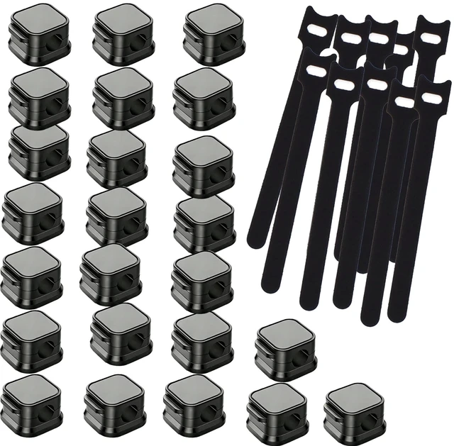 Main image of 24 PCS Cord Organizer Magnetic Cable Clips Adhesive Charger Holders for Cords Wire Organizer Clips for Cell Phone Nightstand Desktop Home Accessories Magnetic Cord Holders for Cables (Black)