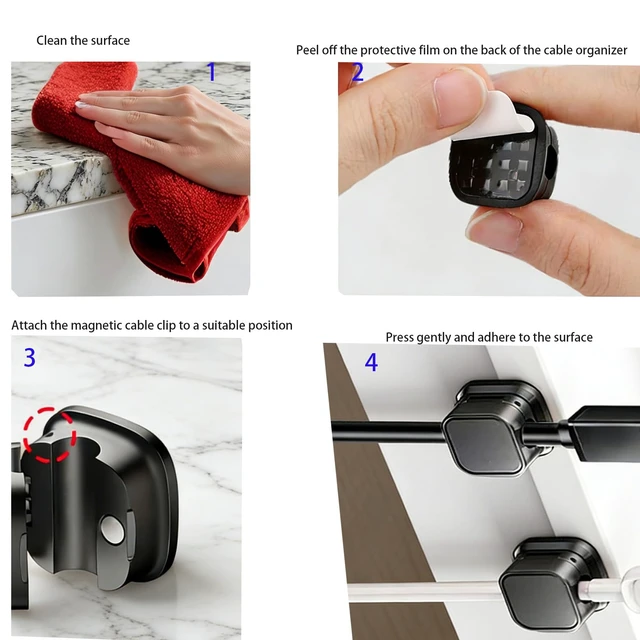 Alt view image 4 of 6 - 24 PCS Cord Organizer Magnetic Cable Clips Adhesive Charger Holders for Cords Wire Organizer Clips for Cell Phone Nightstand Desktop Home Accessories Magnetic Cord Holders for Cables (Black)