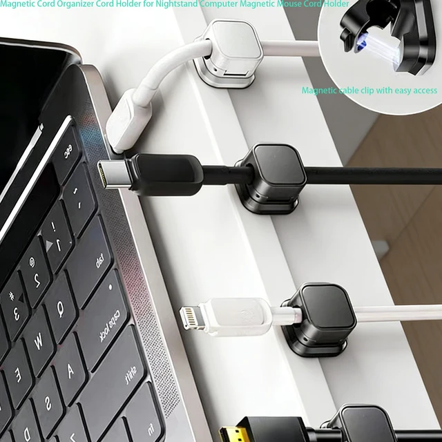 Alt view image 6 of 6 - 24 PCS Cord Organizer Magnetic Cable Clips Adhesive Charger Holders for Cords Wire Organizer Clips for Cell Phone Nightstand Desktop Home Accessories Magnetic Cord Holders for Cables (Black)