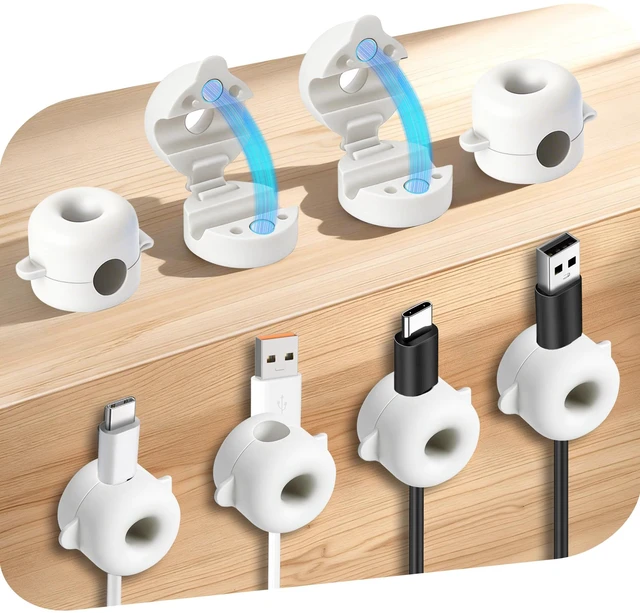 Main image of 8-Pack Magnetic Cable Management Clips for home office desk, Cord organizer | reusable, strong adhesive, silicone wire staples keeper, stick-on wire holder clamps, nightstand, car dashboard