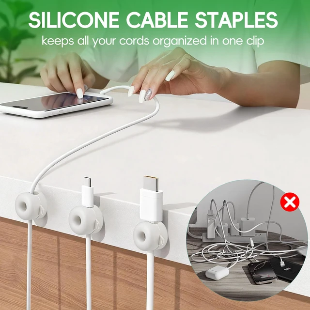 Alt view image 2 of 7 - 8-Pack Magnetic Cable Management Clips for home office desk, Cord organizer | reusable, strong adhesive, silicone wire staples keeper, stick-on wire holder clamps, nightstand, car dashboard