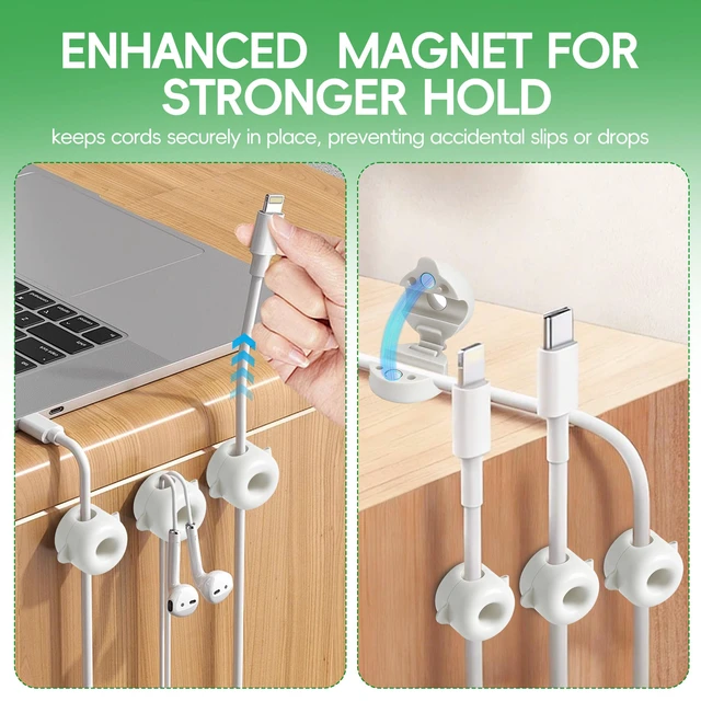 Alt view image 6 of 7 - 8-Pack Magnetic Cable Management Clips for home office desk, Cord organizer | reusable, strong adhesive, silicone wire staples keeper, stick-on wire holder clamps, nightstand, car dashboard