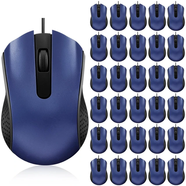 Main image of 30 Pack Computer USB Wired Mouse Bulk 3 Button 800/1200 DPI Blue | Ergonomic Noiseless Corded Computer Mice for Laptop, PC Desktop, Computers, Office, School, Classroom Supplies