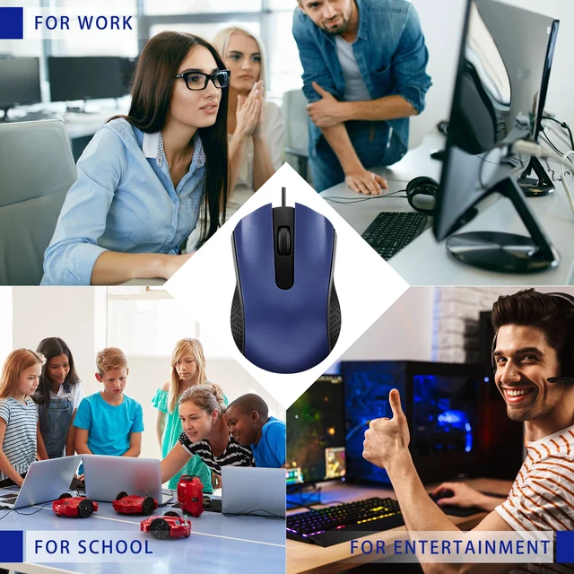 Alt view image 6 of 6 - 30 Pack Computer USB Wired Mouse Bulk 3 Button 800/1200 DPI Blue | Ergonomic Noiseless Corded Computer Mice for Laptop, PC Desktop, Computers, Office, School, Classroom Supplies