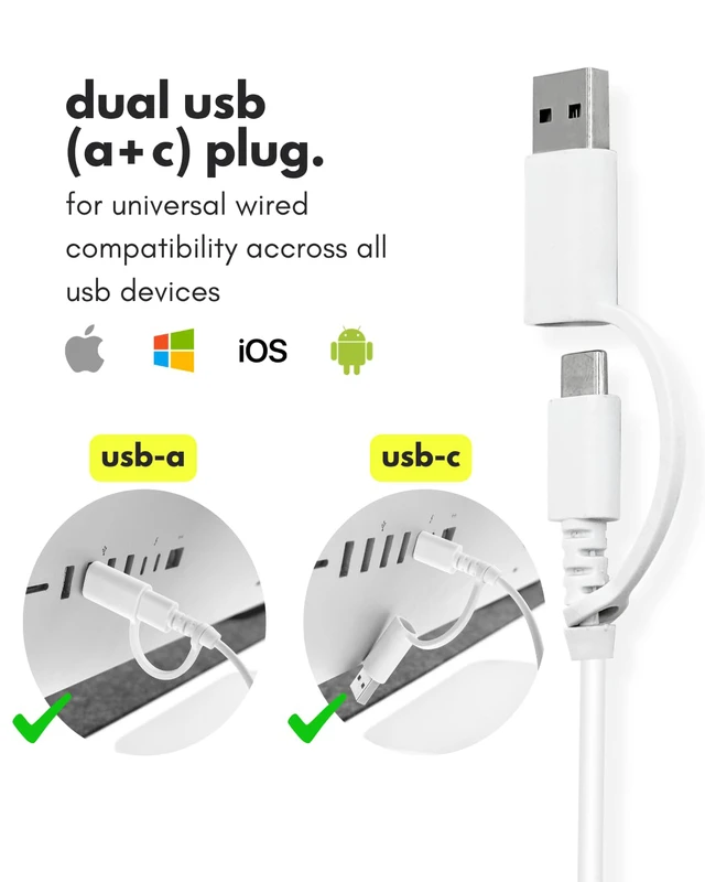 Alt view image 3 of 7 - Wired Mouse for Mac and PC - Dual USB C + A Plug - Simple Ambidextrous 3 Button USB Mouse Wired with Scroll Wheel and 1200 DPI Optical Sensor - for Apple, MacBook, iMac, Laptop and PC - White