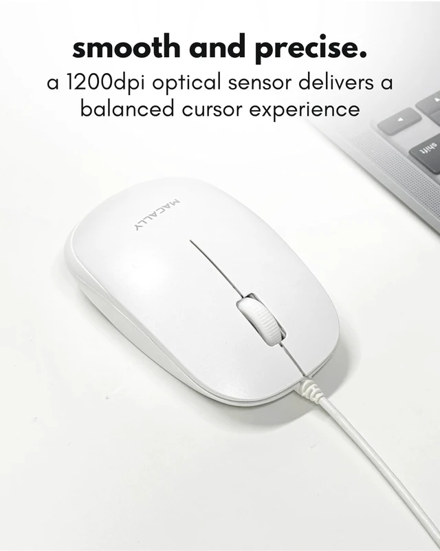 Alt view image 5 of 7 - Wired Mouse for Mac and PC - Dual USB C + A Plug - Simple Ambidextrous 3 Button USB Mouse Wired with Scroll Wheel and 1200 DPI Optical Sensor - for Apple, MacBook, iMac, Laptop and PC - White