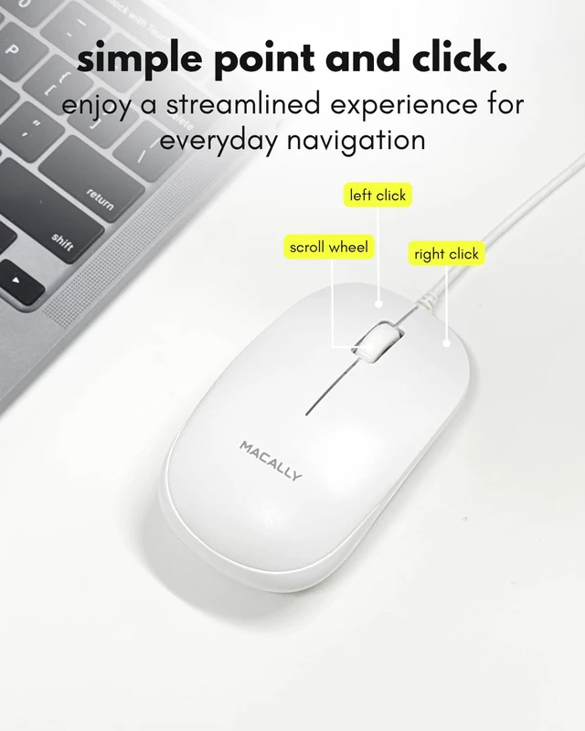 Alt view image 6 of 7 - Wired Mouse for Mac and PC - Dual USB C + A Plug - Simple Ambidextrous 3 Button USB Mouse Wired with Scroll Wheel and 1200 DPI Optical Sensor - for Apple, MacBook, iMac, Laptop and PC - White