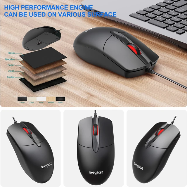 Alt view image 5 of 7 - Ergonomic Optical Wired Mouse M102 Wired 3-Button USB Computer Mice for laptops,Chromebook,MacBook,PC Computer (Black)