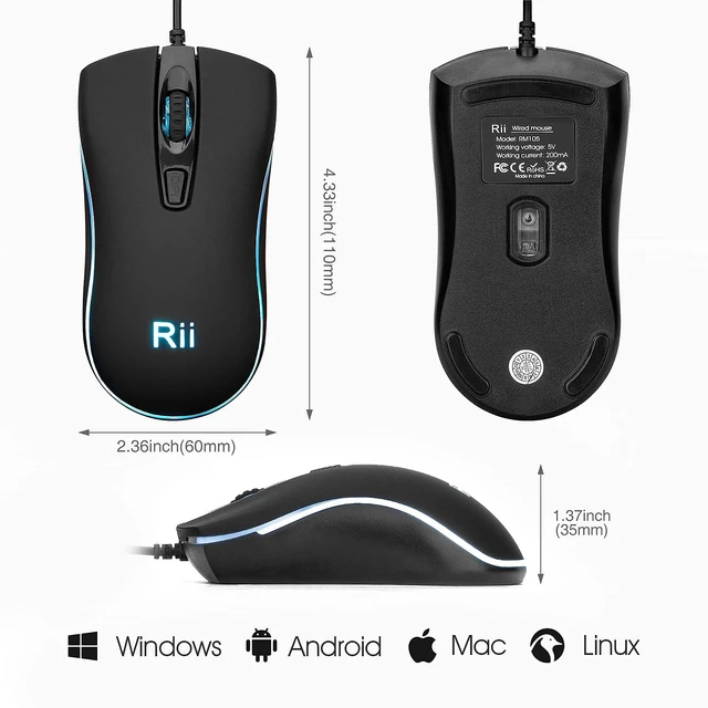 Alt view image 7 of 7 - Wired Mouse, Computer Mouse with Blue Backlit,Comfortable Grip Ergonomic Optical,USB Wired Mice Support Windows PC, Laptop,Desktop,Notebook,Chromebook (2PACK)