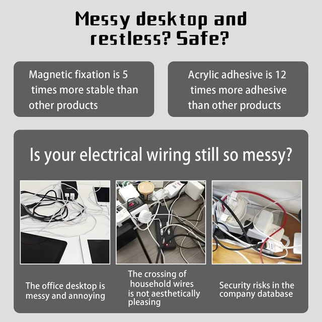 Alt view image 2 of 7 - Magnetic Cable Organizer Set, 8 Pcs Easy Adhesion Desk & Wall Mount Holders for Mobile Phones and USB Cables, Perfect for Office, Kitchen, Car, and Bedside Use (Black)