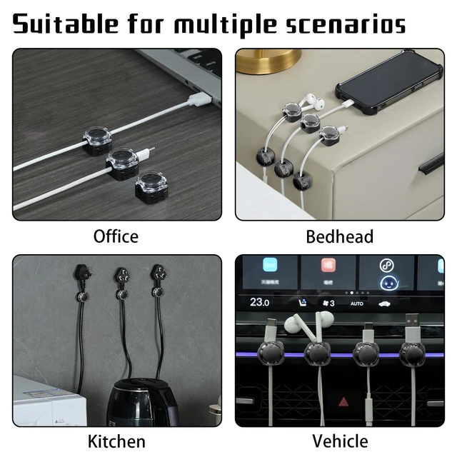 Alt view image 3 of 7 - Magnetic Cable Organizer Set, 8 Pcs Easy Adhesion Desk & Wall Mount Holders for Mobile Phones and USB Cables, Perfect for Office, Kitchen, Car, and Bedside Use (Black)