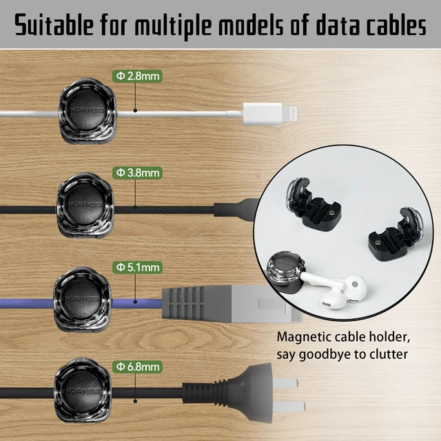 Alt view image 4 of 7 - Magnetic Cable Organizer Set, 8 Pcs Easy Adhesion Desk & Wall Mount Holders for Mobile Phones and USB Cables, Perfect for Office, Kitchen, Car, and Bedside Use (Black)