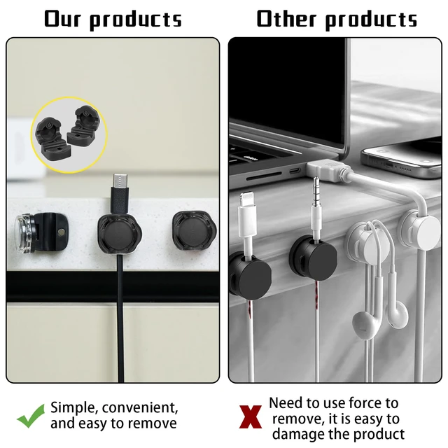 Alt view image 7 of 7 - Magnetic Cable Organizer Set, 8 Pcs Easy Adhesion Desk & Wall Mount Holders for Mobile Phones and USB Cables, Perfect for Office, Kitchen, Car, and Bedside Use (Black)