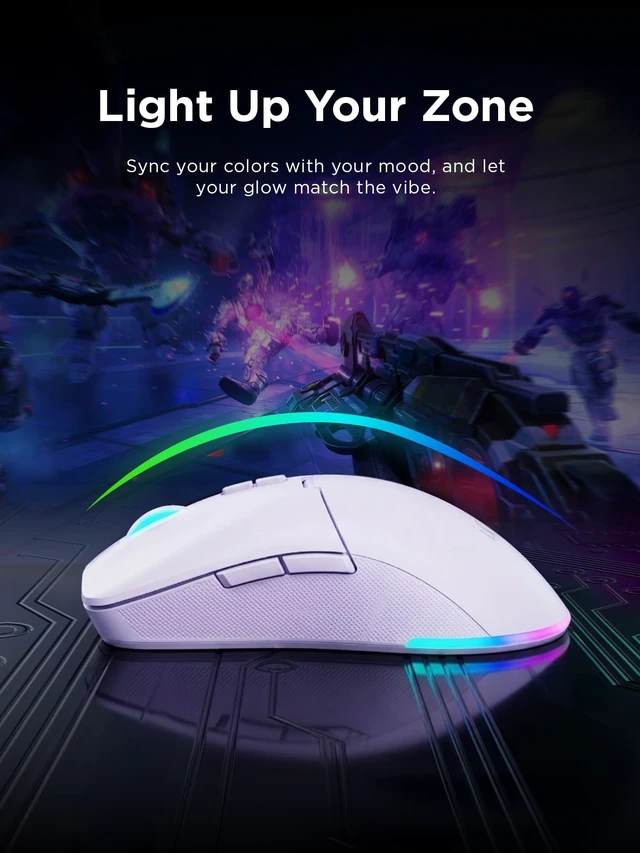 Alt view image 4 of 7 - Legion M220 Wireless RGB Gaming Mouse, Tri-Mode (Bluetooth, 2.4GHz & Wired), 5000 DPI Optical Sensor, 2-Zone RGB Lighting, 100Hr Battery, 7 Buttons, USB-C Rechargeable, Glacier White