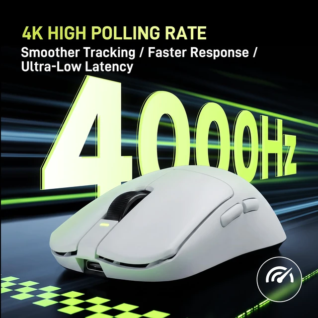 Alt view image 2 of 7 - Dragonfly F1 MOBA Wireless Gaming Mouse, 55g Ultralight, PAW3395 26K DPI Optical Sensor, Optimized Tactile Click Feel, Anti-Slip Silver Coating Grip, 4000Hz Polling Supported, Esports Mouse, White