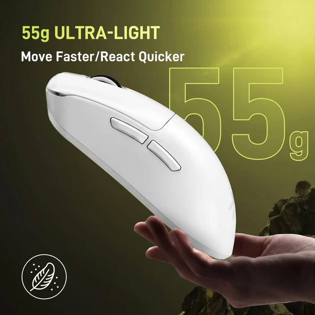 Alt view image 4 of 7 - Dragonfly F1 MOBA Wireless Gaming Mouse, 55g Ultralight, PAW3395 26K DPI Optical Sensor, Optimized Tactile Click Feel, Anti-Slip Silver Coating Grip, 4000Hz Polling Supported, Esports Mouse, White