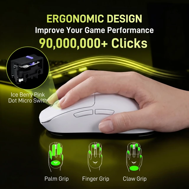 Alt view image 6 of 7 - Dragonfly F1 MOBA Wireless Gaming Mouse, 55g Ultralight, PAW3395 26K DPI Optical Sensor, Optimized Tactile Click Feel, Anti-Slip Silver Coating Grip, 4000Hz Polling Supported, Esports Mouse, White