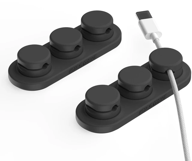 Main image of MagnaDock Magnetic Cable Holder - 2-Pack (Black) | Adhesive Cable Clips Cord Organizer Desktop Cord Holder for Nightstand Desk Cable Management