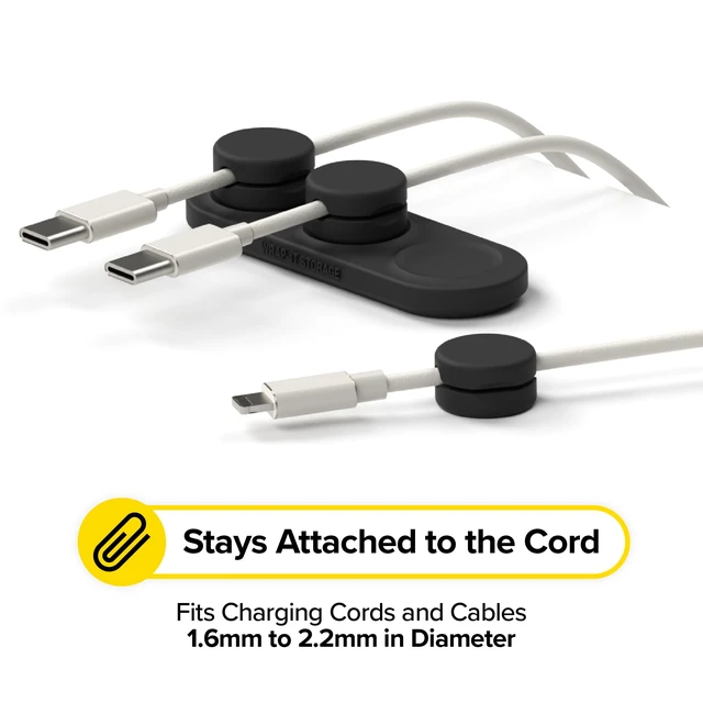 Alt view image 5 of 7 - MagnaDock Magnetic Cable Holder - 2-Pack (Black) | Adhesive Cable Clips Cord Organizer Desktop Cord Holder for Nightstand Desk Cable Management