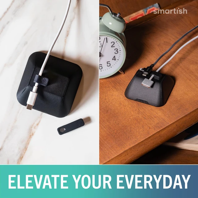 Alt view image 4 of 7 - Magnetic Cord Holder, Cable Wrangler, Nightstand & Desk Organizer | Holds 5 Cords, 2 Cable Clips, Weighted Base, Charger Keeper, Phone Charging Cable Management, Home Office Accessories, Black