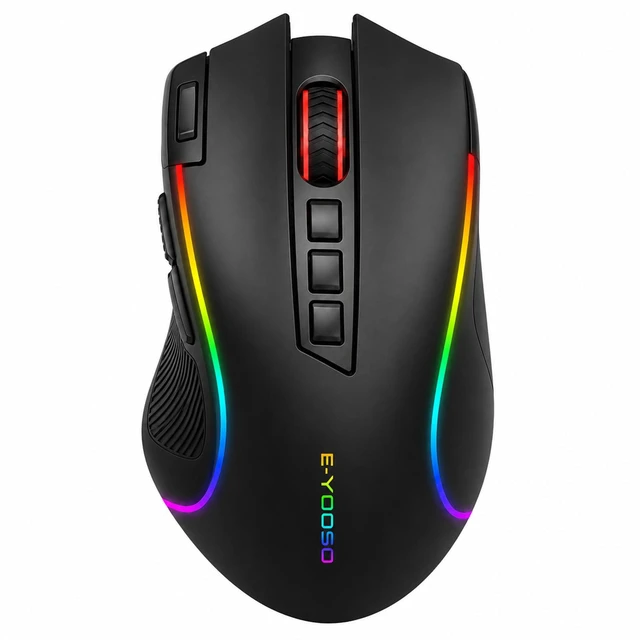 Main image of Wireless RGB Gaming Mouse, Tri-Mode, 8000 DPI, Rechargeable | Rapid-fire key, 9 customizable buttons, 1000Hz polling, 75-hour battery, 6 RGB modes, for PC gaming and work