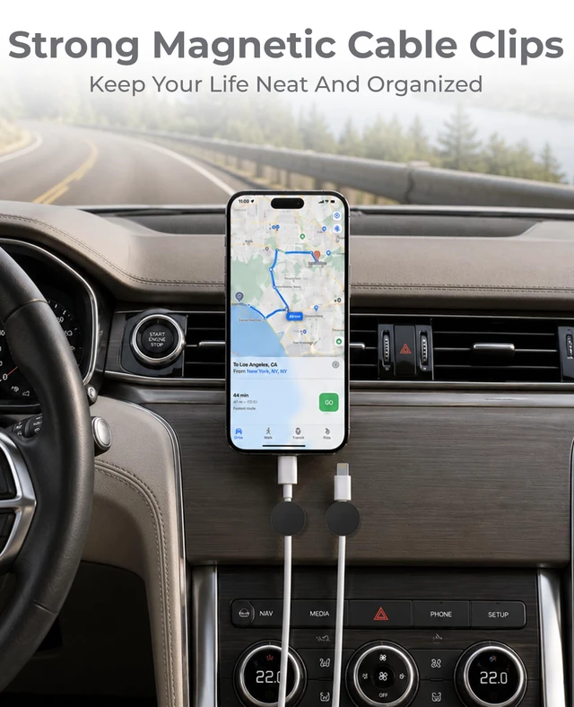 Alt view image 2 of 7 - Magnetic Cord Clips Black, Silicone Cord Organizer Magnet Cable Holder Charging Cable Management Cord Keeper with Adhesive Metal Disc (5 Piece, Large Size)