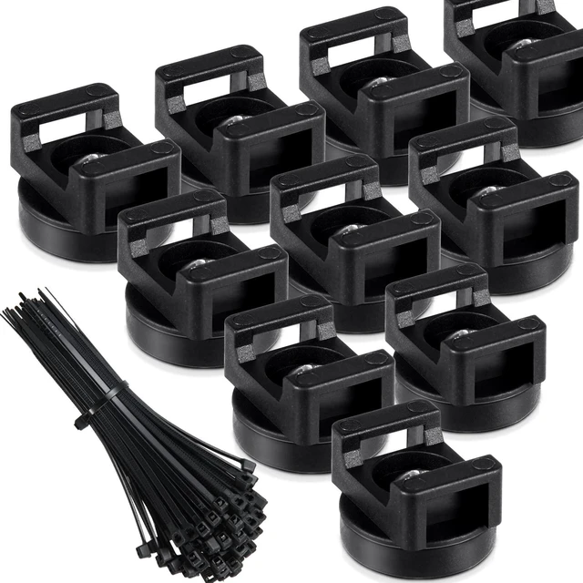 Main image of 60 Pcs Magnetic Zip Tie Mount with Nylon Cable Ties, 22 mm | Heavy Duty Wire Management, Multipurpose Holder Clips for Office, Garage, Outdoor Use, Secure Mounts on Metal Surfaces