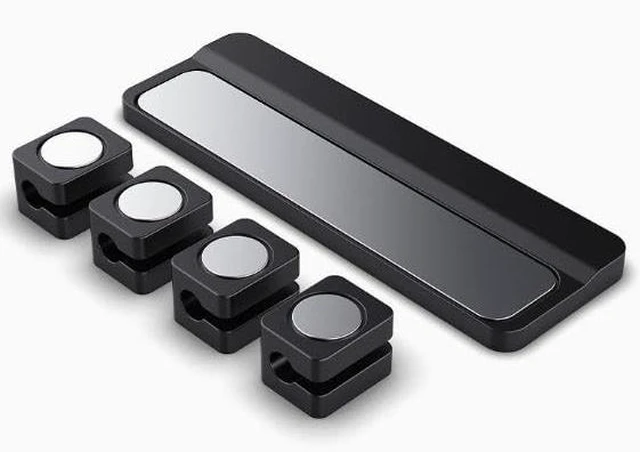 Main image of Magnetic Cable Holder Clip with Back Magnet Black Cord Organizer Heavy Duty | Strong magnetic wire holder 4 pack silicone cable clips, for charge cable management on desk, nightstand, car, home office