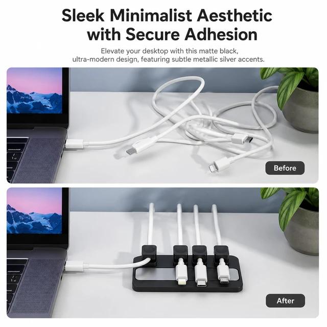 Alt view image 2 of 6 - Magnetic Cable Holder Clip with Back Magnet Black Cord Organizer Heavy Duty | Strong magnetic wire holder 4 pack silicone cable clips, for charge cable management on desk, nightstand, car, home office