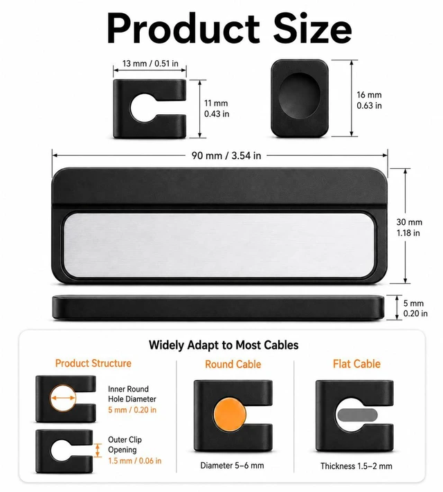 Alt view image 4 of 6 - Magnetic Cable Holder Clip with Back Magnet Black Cord Organizer Heavy Duty | Strong magnetic wire holder 4 pack silicone cable clips, for charge cable management on desk, nightstand, car, home office