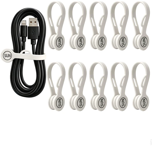 Main image of Magnetic Cord Organizer Cable Cord Organizer Magnet Clips Design Patented Silicone Twist Tie Strap Holder Cord Wrap Keepers Reusable Multi-Purpose Home Office School Gifts 10 Pack White
