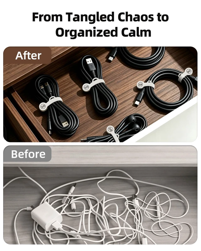 Alt view image 3 of 7 - Magnetic Cord Organizer Cable Cord Organizer Magnet Clips Design Patented Silicone Twist Tie Strap Holder Cord Wrap Keepers Reusable Multi-Purpose Home Office School Gifts 10 Pack White