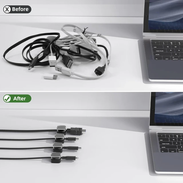 Alt view image 2 of 7 - Magnetic Cord Clips, 6 Pack Cord Organizer Holder for Desk Office Accessories, Cable Holder Hide Phone USB Power Wire Cord Clips for Management Home Nightstand Kitchen Appliances, Clear Black