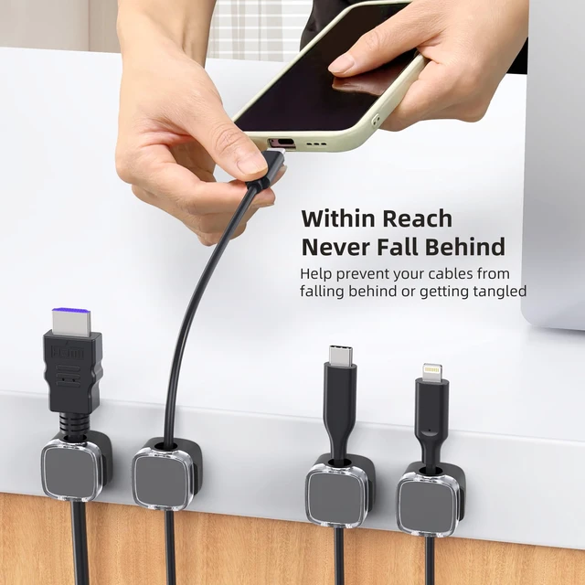Alt view image 3 of 7 - Magnetic Cord Clips, 6 Pack Cord Organizer Holder for Desk Office Accessories, Cable Holder Hide Phone USB Power Wire Cord Clips for Management Home Nightstand Kitchen Appliances, Clear Black