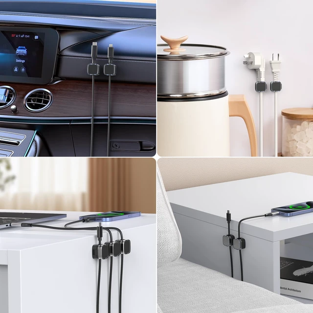 Alt view image 7 of 7 - Magnetic Cord Clips, 6 Pack Cord Organizer Holder for Desk Office Accessories, Cable Holder Hide Phone USB Power Wire Cord Clips for Management Home Nightstand Kitchen Appliances, Clear Black