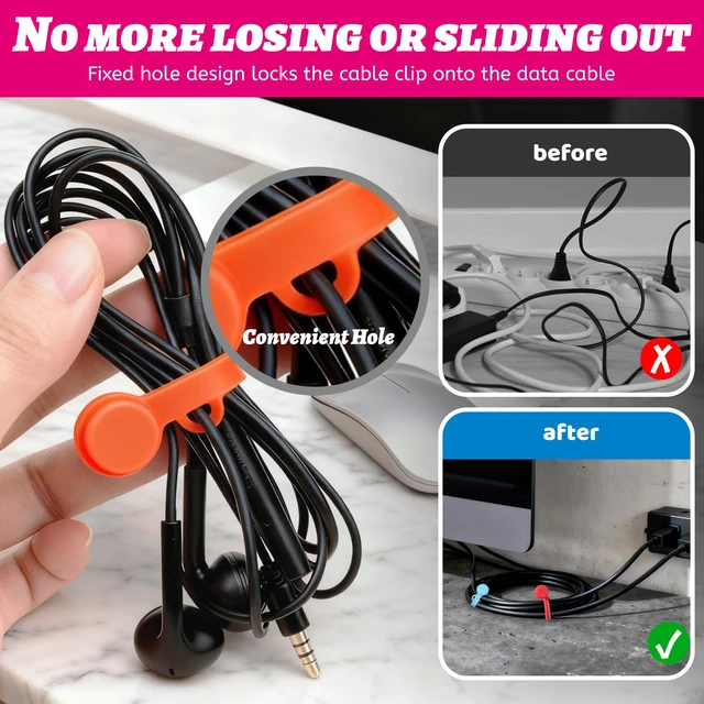Alt view image 3 of 7 - 12pcs Silicone Magnetic Cord Organizer Cable Ties Reusable Clips, Cable Straps Phone Cord Holder for Bundling and Organizing, Book Marks, Fridge Magnets Colorful