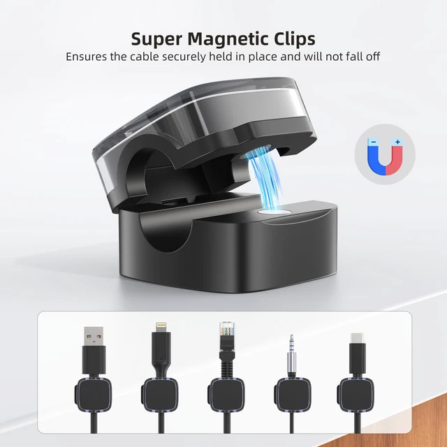 Alt view image 5 of 7 - Magnetic Cord Clips, 6 Pack Cord Organizer Holder for Desk Office Accessories, Cable Holder Hide Phone USB Power Wire Cord Clips for Management Home Nightstand Kitchen Appliances, Clear Black