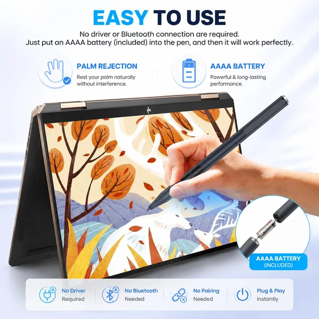 Alt view image 6 of 7 - Stylus Pen for HP Omnibook X Flip Envy/Pavilion/Spectre x360 300Day Battery | Active Stylus Pen with Smooth Writing, MPP 1.51 Tilt Pen with Pressure Sensitivity & Palm Rejection for Drawing,