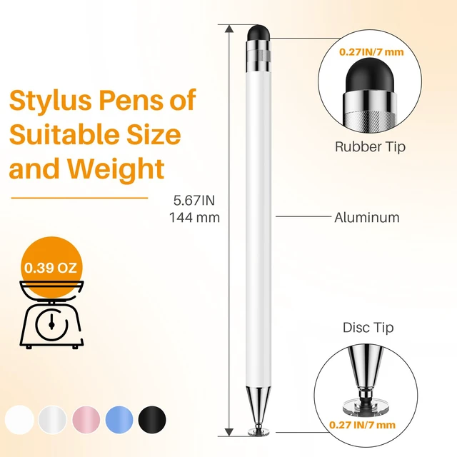 Alt view image 7 of 7 - 2-in-1 iPad Stylus,9mm Comfort Grip Stylists Pen for Touch Screens | 5pcs, Metal Barrel, High Sensitivity Universal Stylus,No Charging, Stylus Pen for iPad/iPhone/Switch/Android All Touchscreens