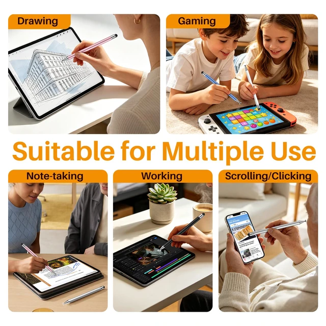 Alt view image 6 of 7 - 2-in-1 iPad Stylus,9mm Comfort Grip Stylists Pen for Touch Screens | 5pcs, Metal Barrel, High Sensitivity Universal Stylus,No Charging, Stylus Pen for iPad/iPhone/Switch/Android All Touchscreens