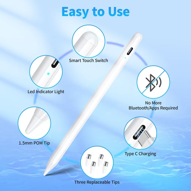 Alt view image 5 of 7 - Stylus Pen for Touchscreen for Android & iOS Phones/Tablets, 1.5mm Fine Tip | Universal For I-Phone, Tab A9+ & Touch Screens; High Sensitivity Stylist, No Pairing, Fast Usb-C Charging, Up To 20h