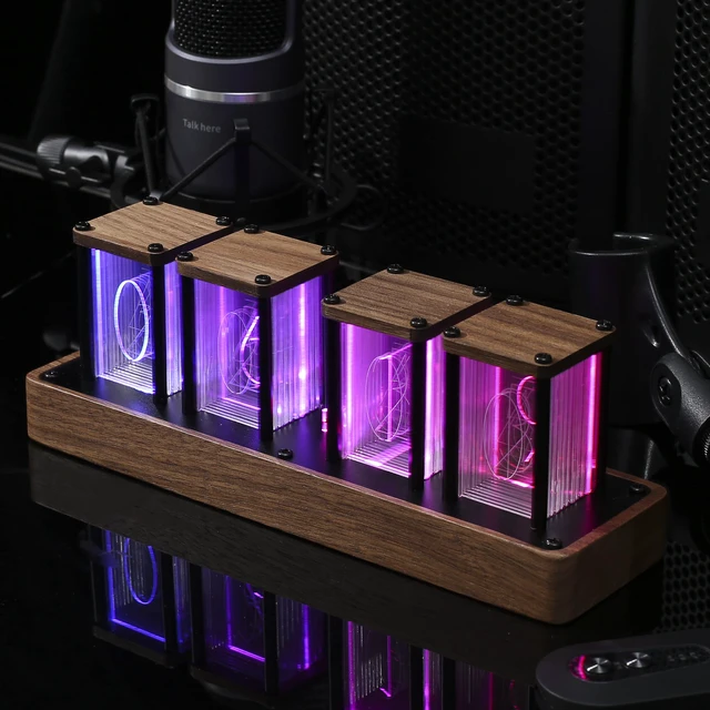 Alt view image 2 of 6 - Nixie Tube Clock Walnut Digital Clock, Support Wi-Fi Time SYNC, Alarm & Timer, 12/24H Display, A Retro Gift for Friends